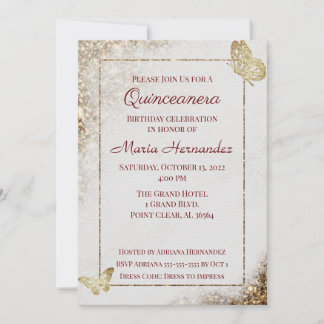 Goldener Glitzer Butte Quinceanera Einladung zum G