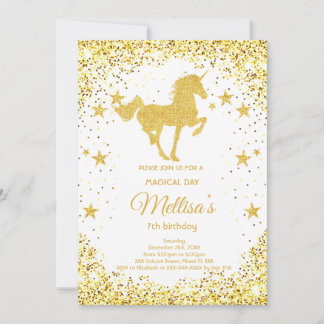 Goldener Glitzer Einhorn Einladung zum Geburtstag