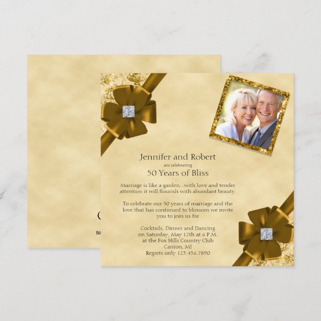 Goldener Glitzer - Einladung zum 50. Hochzeitstag (Vorne/Hinten)