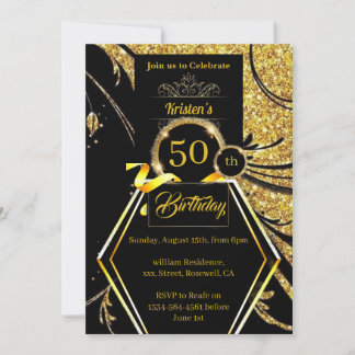 Goldener Glitzer - Einladung zum Geburtstag