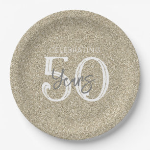 Goldener Glitzer Elegant 50 Jahre Goldenes Jubiläu Pappteller