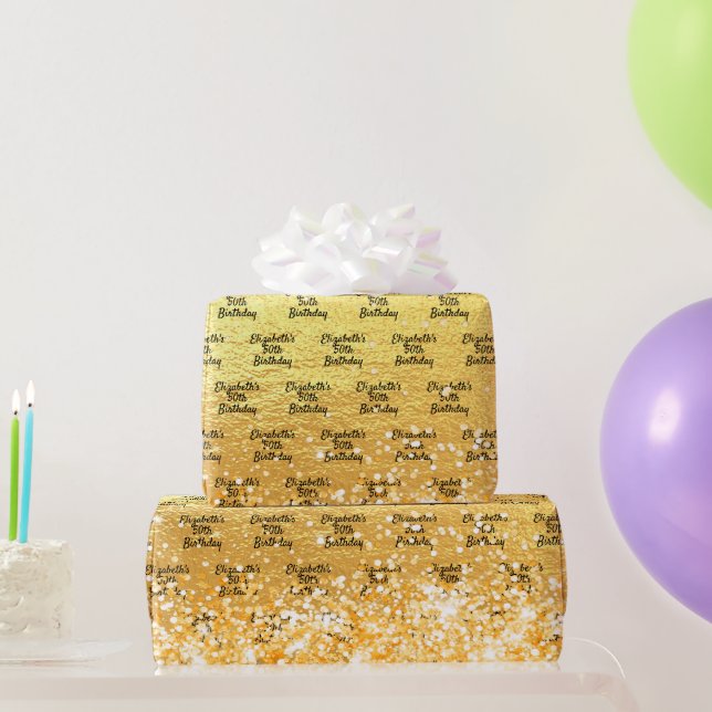 Goldener Glitzer - Geburtstag Geschenkpapier (Partygeschenke)