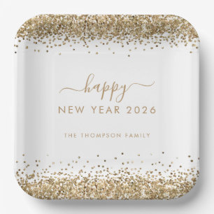 Goldener Glitzer - Glück im neuen Jahr 2026 Pappteller