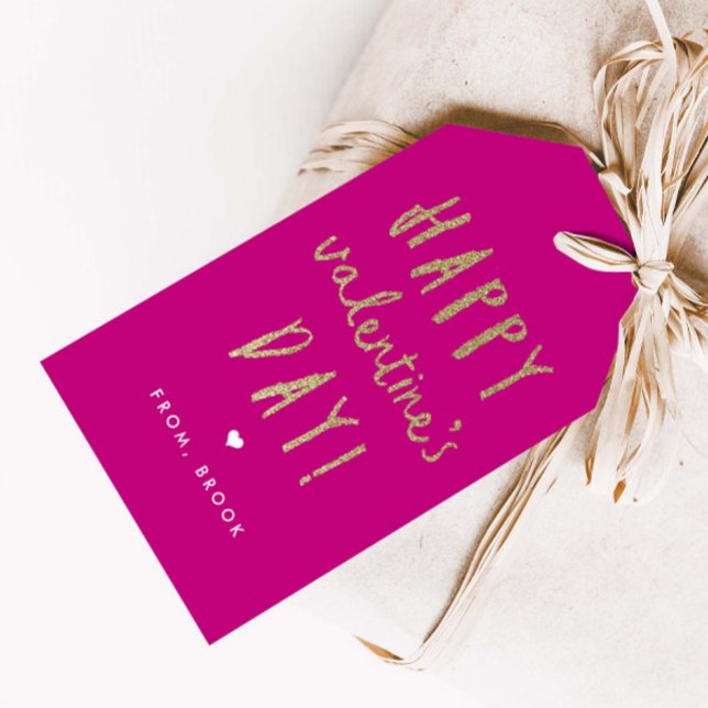 Goldener Glitzer Glücklicher Valentinstag Geschenkanhänger (Gold glitter Valentine's Day gift tag classroom Valentine's Day cards.)