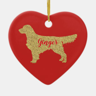 Goldener Glitzer Golden Retriever Weihnachtsschmuc Keramik Ornament