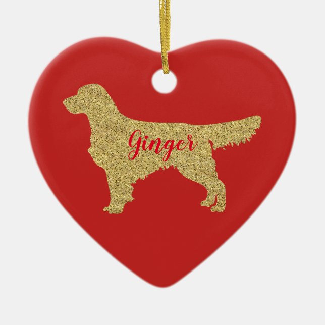 Goldener Glitzer Golden Retriever Weihnachtsschmuc Keramik Ornament (Vorne)