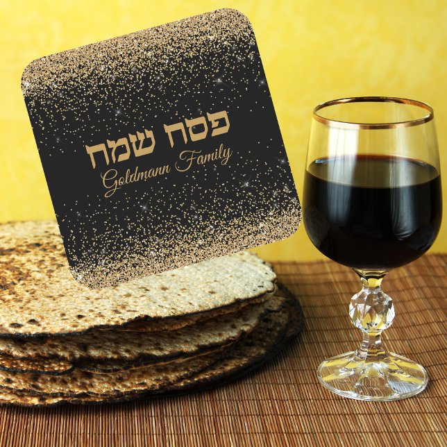 Goldener Glitzer Judisch Hebräisch Happy Pessach Quadratischer Aufkleber (Von Creator hochgeladen)