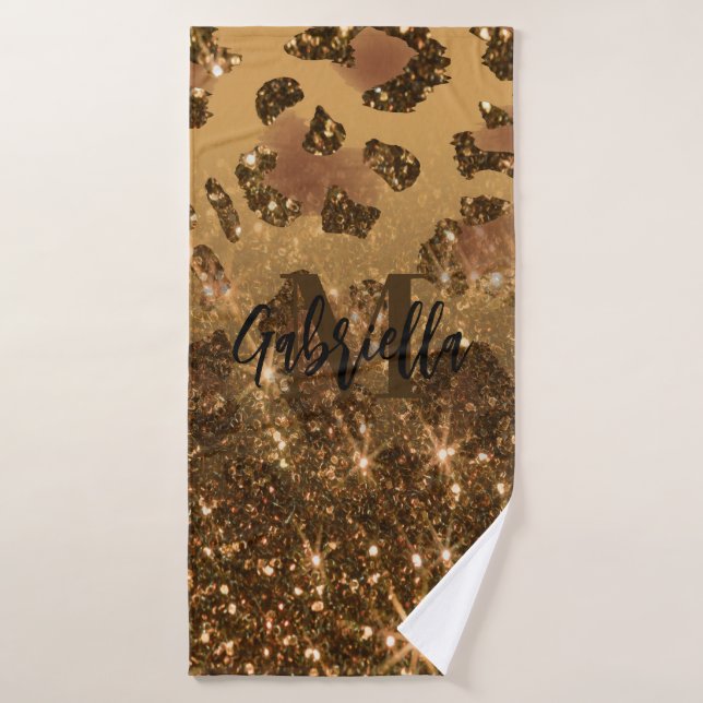 Goldener Glitzer Leopard Print Badhandtuch Set (Badehandtuch)