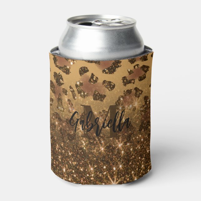 Goldener Glitzer Leopard Print Dosenkühler (Kanne Vorderseite)