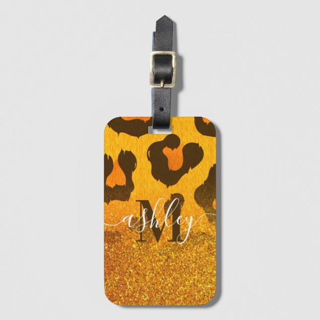 Goldener Glitzer Leopard Print Gepäckanhänger (Vorderseite Vertikal)