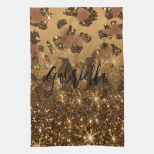 Goldener Glitzer Leopard Print Geschirrtuch