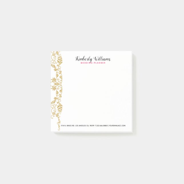 Goldener Glitzer mit Blumenspitzenakzent Post-it Klebezettel (Vorderseite)