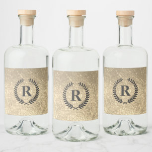 Goldener Glitzer mit Monogramm Alkoholflaschenetikett
