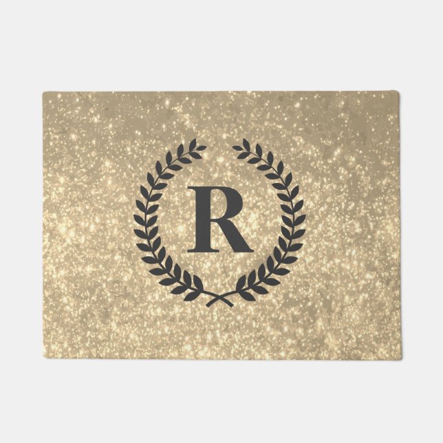 Goldener Glitzer mit Monogramm Fußmatte (Vorderseite)