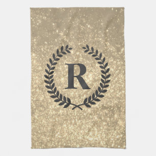 Goldener Glitzer mit Monogramm Geschirrtuch