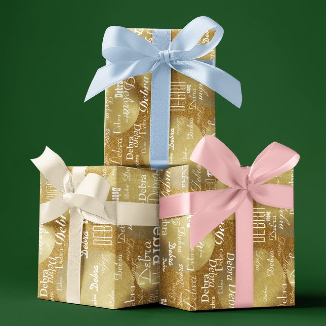 Goldener Glitzer personalisiertes Namensmuster Geschenkpapier (Von Creator hochgeladen)