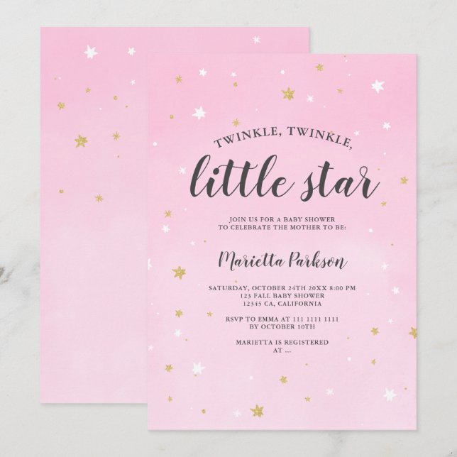 Goldener Glitzer Pink-Babydusche Einladung (Vorne/Hinten)