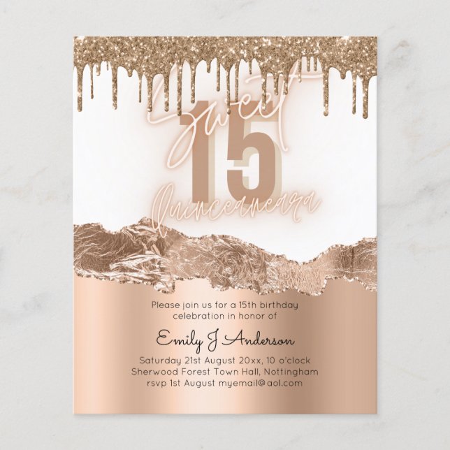 Goldener Glitzer Quinceanera 15. Flyer (Vorne)