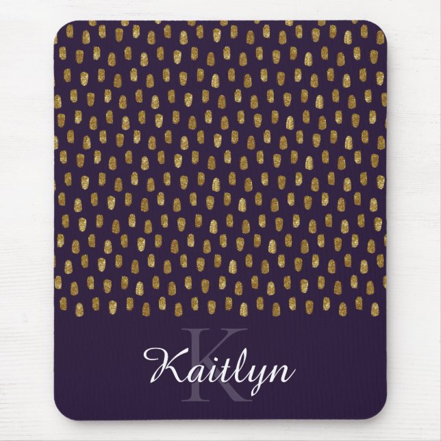 Goldener Glitzer Schlaganfall auf Lila Mousepad (Vorne)
