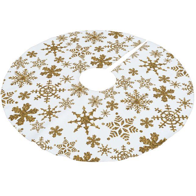 Goldener Glitzer Schneeflocken Weihnachtsmuster Polyester Weihnachtsbaumdecke (Schrägansicht)