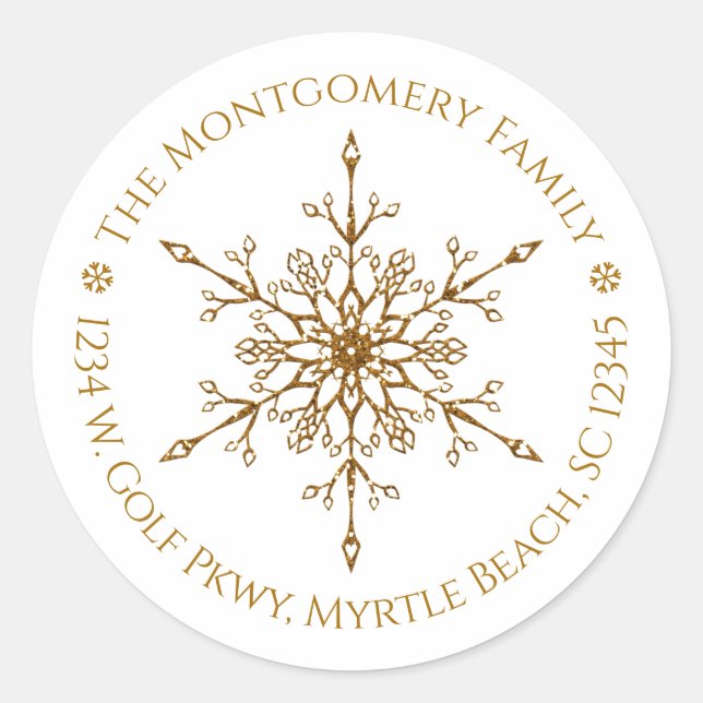 Goldener Glitzer Snowflake Elegante Weihnachten Runder Aufkleber (Vorderseite)