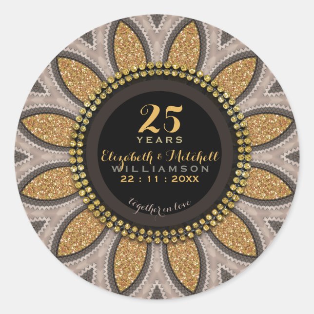 Goldener Glitzer Sonnenblume Moderne 25-jährige Ju Runder Aufkleber (Vorderseite)