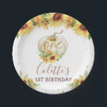 Goldener Glitzer Sonnenblume Pumpkin 1. Geburtstag Pappteller<br><div class="desc">Goldene Glitzer Sonnenblume Unsere kleine Kürbiskugel 1. Geburtstag Papierplatte
Niedlicher Kürbis oder Herbst zum ersten Geburtstagsgeschenk für ein Kleinmädchen mit einem goldenen Glitzer, weißem Kürbis und einigen Sonnenblumenarrangements. Diese kleine Kürbisplatte ist eine niedliche Ergänzung zu einer Herbstfeier, einem Herbst, einem kleinen Kürbisgebäck, der ersten Geburtstagsfeier des Mädchens.</div>