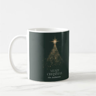 Goldener Glitzer strahlt grün modernes Weihnachts Kaffeetasse