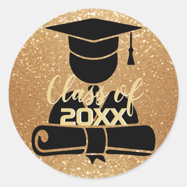 Goldener Glitzer - Student - Klasse 20XX Runder Aufkleber (Vorderseite)