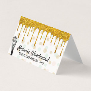 Goldener Glitzer Tropfen Polka Dot and Whisk Visitenkarten