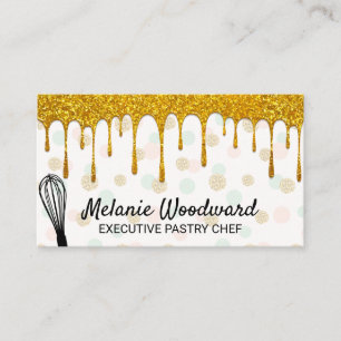 Goldener Glitzer Tropfen   Polka Dot Pattern and W Visitenkarte