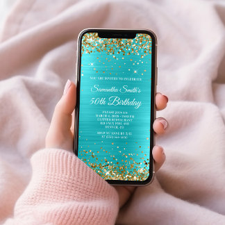 Goldener Glitzer Türkis Blauer Film 50. Geburtstag Einladung