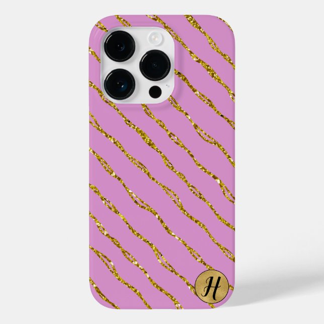 Goldener Glitzer und rosa Telefongehäuse Case-Mate iPhone 14 Pro Hülle (Rückseite)
