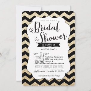 Goldener Glitzer und Zickzack Bridal-Dusche Einlad Einladung