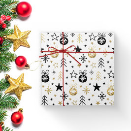 Goldener Glitzer Weihnachts-Schneeflocke mit Ball Geschenkpapier