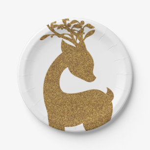Goldener Glitzer Weihnachtsfest im Rentierfest Pappteller