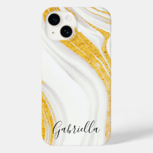 Goldener Glitzer Weißer Marmor Case-Mate iPhone 14 Hülle