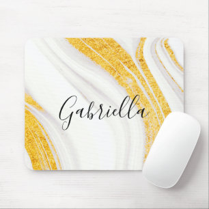 Goldener Glitzer Weißer Marmor Mousepad