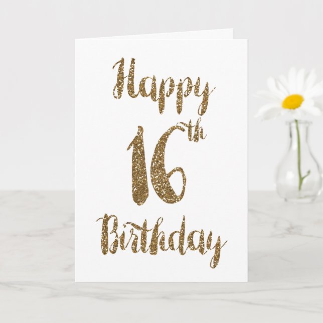 Goldener Glitzer zum 16. Geburtstag Karte (Kleine Pflanze)