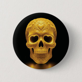 Goldener Glowing Zucker-Schädel – Herzaugen, schwa Button
