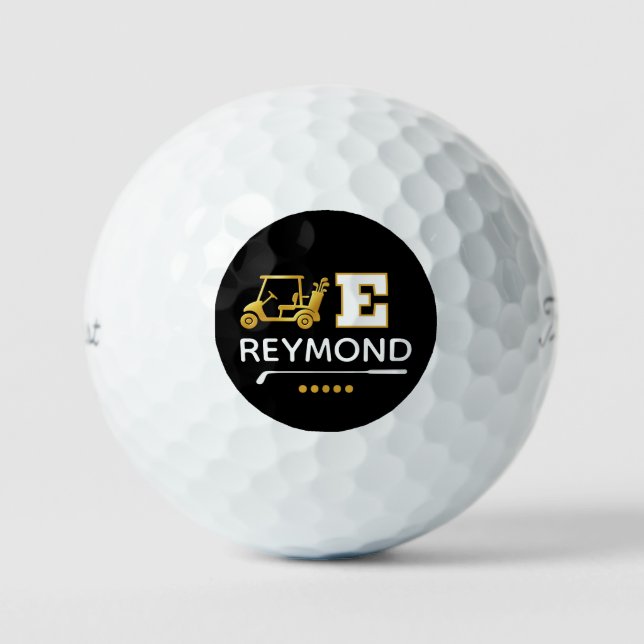 Goldener Golfwagen - Benutzerdefinierte E-Initiale Golfball (Vorderseite)