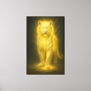Goldener Göttlicher Weißer Tiger – Premium Fantasy Leinwanddruck