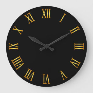 Goldener Gradient römische Ziffern Schwarz Große Wanduhr