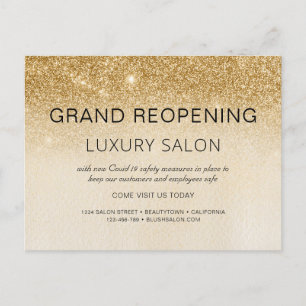 Goldener Grand-Reöffnungs-Glitzer Luxus-Friseur Ankündigungspostkarte