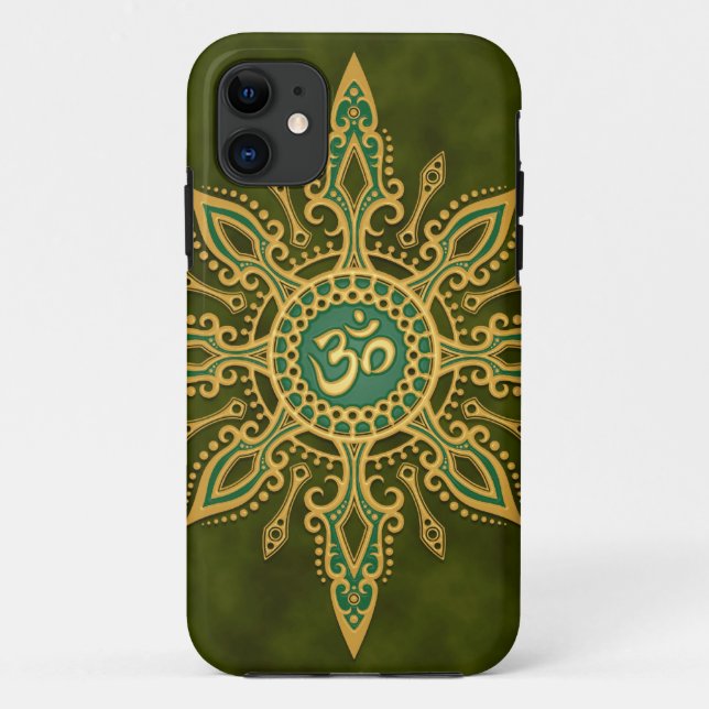 Goldener grüner Om-Stern Case-Mate iPhone Hülle (Rückseite)