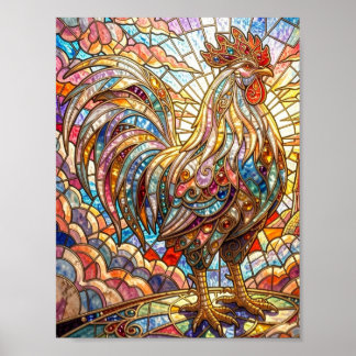 Goldener Hahn des Lichts, der Mosaik kräht  Poster