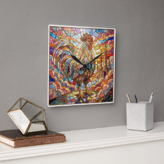 Goldener Hahn des Lichts Krähendes Mosaik  Quadratische Wanduhr