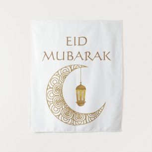 Goldener Halbmond & Laterne Eid Mubarak Islamisch Wandteppich