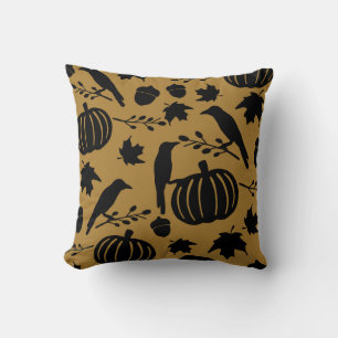 Goldener Herbst Orange Gelb Schwarze Krähe Kürbis Kissen