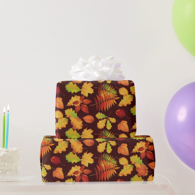 Goldener Herbstleaf - Druck auf Burgund Geschenkpapier (Partygeschenke)
